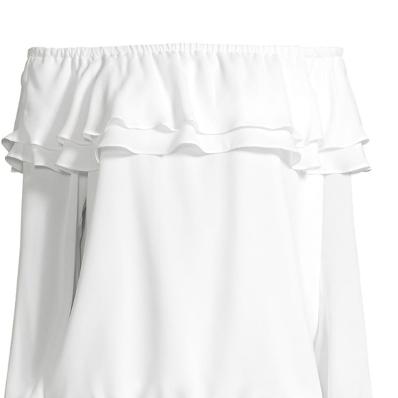 Michael Kors Ruffle Off- Shoulder Peasant Blouse in Navy; Petite - Picture 5 of 5